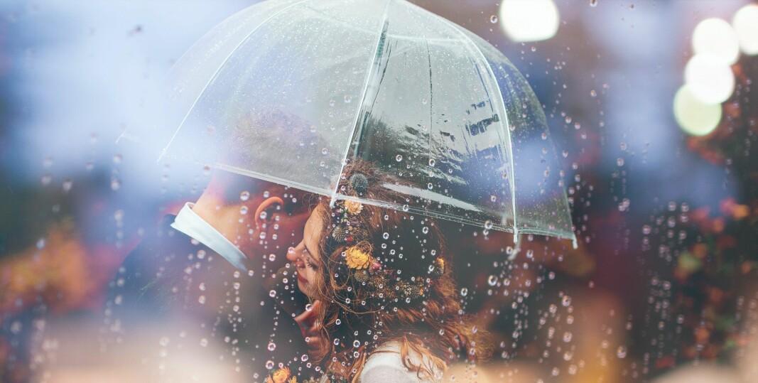 Genomskinliga paraplyer är perfekt att ha under ett höstbröllop.