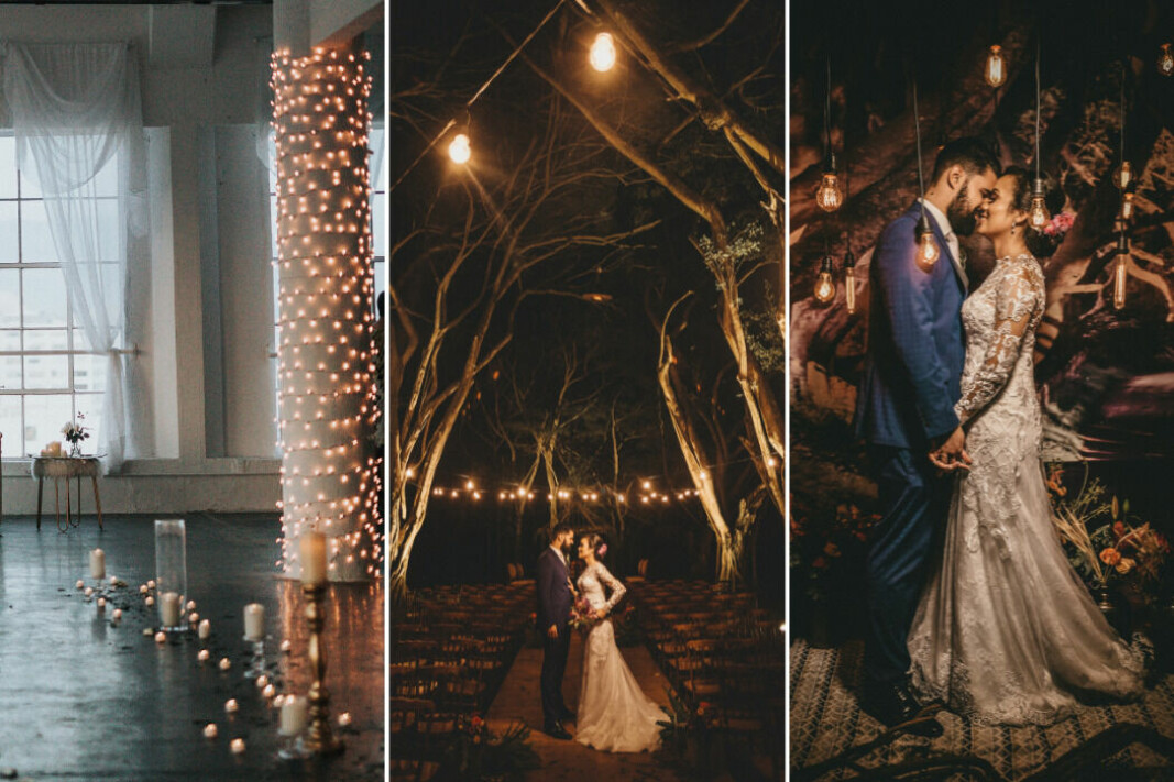 Levande ljus, ljusslingor och andra lampor som lyser upp i höstmörkret är ett vackert att dekorera med till ditt höstbröllop.